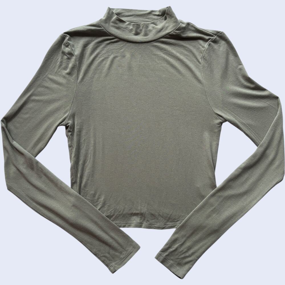 PacSun PAC Cares Mock Neck Long Sleeve Crop Top Sage Green XS Y2K